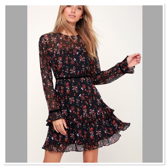 Lulus Dresses & Skirts - Lulu’s Floral to See black long sleeve mini dress